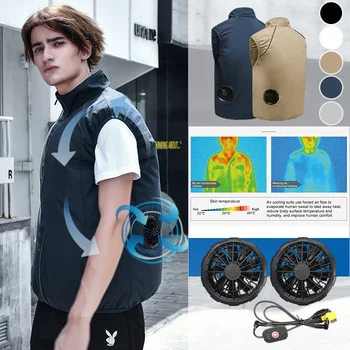 Нова Мъжки Летни дрехи за кондициониране на Въздуха, охлаждащ жилетка с вентилатор, Зареждане чрез USB, Охлаждащо Спортно Мъжко палто на открито, на Големи размери M-4XL