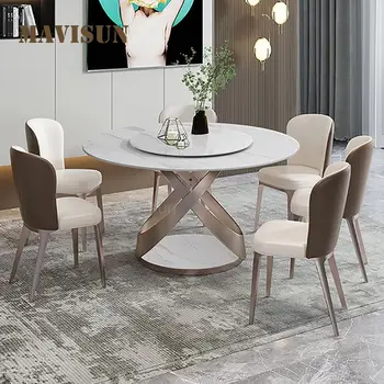 Скандинавски маса за Хранене Голям Кръг С превръщането маса и 6 Стола В европейски Стил, със Съвременни Мебели за ресторанти, кафенета, трапезария