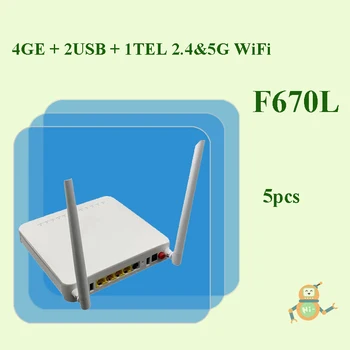 5 бр. F670L Gpon се Използва ONU двойна лента 4GE + 2USB + 1TEL 2,4 и 5G WiFi ONT Оптичен Терминал Рутер Стари Модем FTTH на Едро