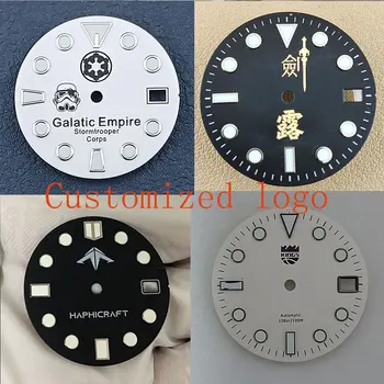 28,5 мм 29mmC3 нажежен циферблат механизъм nh35 nh36, лазерен печат и чернильная печат, индивидуален лого, аксесоари за часовници
