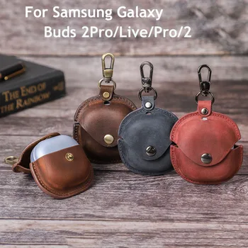 Калъф от естествена кожа за Samsung Galaxy Рецептори 2 Pro Live Case, луксозен кожен калъф ръчна изработка за Samsung Бъз 2Pro 2 buds2 funda
