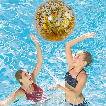 Надуваем блестящ плажна топка, Летен Водна топка, Плажни топки с пайети за летен плаж, играчки за парти край басейна за деца и възрастни