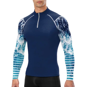Нов мъжки модерен костюм за сърф с принтом, самостоятелна топ за плуване и гмуркане с дълъг ръкав, Плажен слънцезащитен крем, быстросохнущий топ за сърфиране