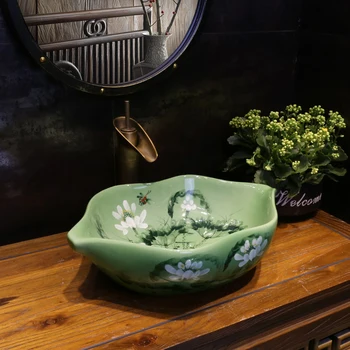 Цзиньян Зелен Лотус, Китайски художествен тенис на Таза, Керамична Мивка със специална форма, Поставка за измиване на творческата личност