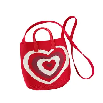 Дамски чанти през рамо, Ежедневна Чанта, Вязаная чанта през рамо, чанта с градиентным контрастен дизайн във формата на сърце, Модни чанти за пазаруване