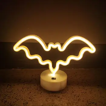 Декоративна лампа без трептене за Хелоуин, неонова реклама под формата на прилеп, десктоп украса под формата на светлини, led неонова лампа с USB/батерии за търговци