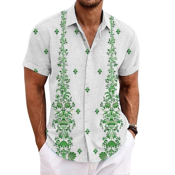 Лятна мъжка риза модел, риза с къси ръкави, градинска бързосъхнеща дрехи големи размери, реколта риза, мъжки дрехи