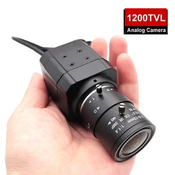 Мини 1200TVL Метална аналогова камера за видеонаблюдение е с променливо фокусно разстояние от 2.8-12 мм, ръчен обектив CS, камера видеонаблюдение за помещения