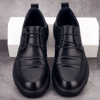 2023 г., Нова лятна дишаща стилен мъжки кожени обувки, ежедневни обувки подметка с голям чучур, Гъвкави бизнес обувки дантела