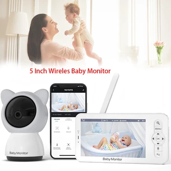 Следи бебето 2 в 1, мобилен телефон или монитор, камера 1080P HD, 5-инчов екран с 4-кратно увеличение, нощно виждане, 10 м Аудио и видео, Сигурност гледане на деца