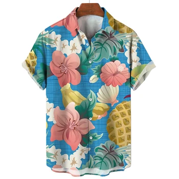 Гореща Разпродажба, Нова Хавайска риза За Мъжете, Почивки, Тениска с къс ръкав, Копчета с ревери, Мъжка Риза, Модни и Ежедневни Дрехи, Блуза