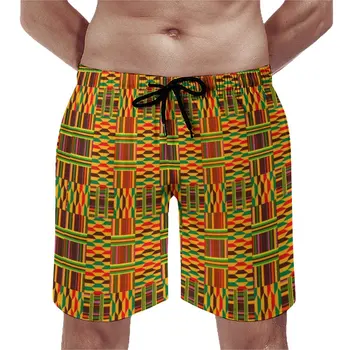 Реколта Африкански Плажни Шорти За почивка, мъжки Плажни шорти, цветни Кент, Класически Плажни панталони голям размер